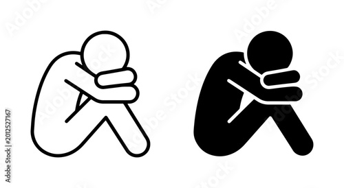 Foto Sadness Icon, Depression Silhouette, Loneliness Symbol, Grief Pictogram, Despair