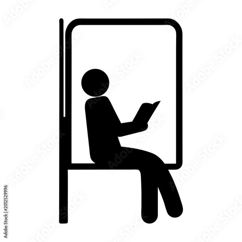 Icon depicting a person sitting on public transportation and reading a book