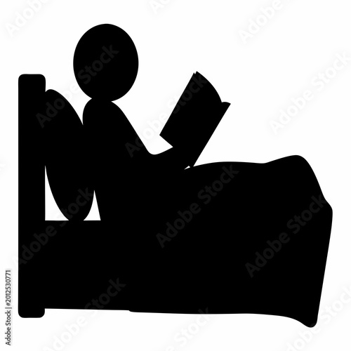 Stylized Silhouette of a Person Reading a Book while Relaxing in Bed