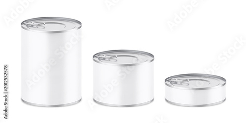 Unopened tin cans mockup template, canned food cans, aluminium cans for safe and long term storage of food. Steel sealed food storage containers.