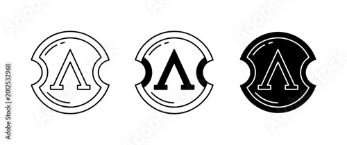 Schilderij op canvas Spartan Lambda Shield Icons, Ancient Greek Military Symbol Vector Set, Black and