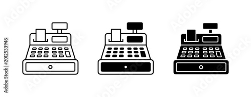 Quadro su tela Retro Cash Register Icons, Vintage Calculator Set, Old-Fashioned Till Graphics f