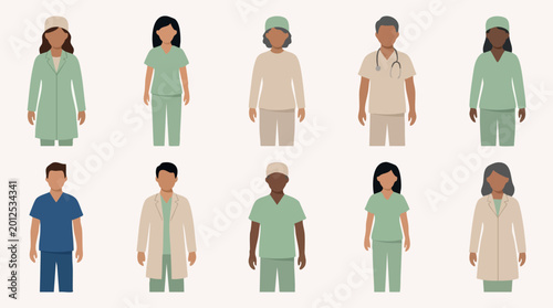 Bild auf Leinwand Diverse group of healthcare professionals in uniform flat vector illustration