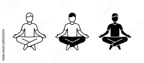 Meditating Figures, Yoga Poses, Zen Icons, Mindfulness Graphics, Calmness Symbols, Relaxation Vector Set
