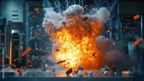 Massive Explosion Blast in Industrial Facility Cinematic Action Scene