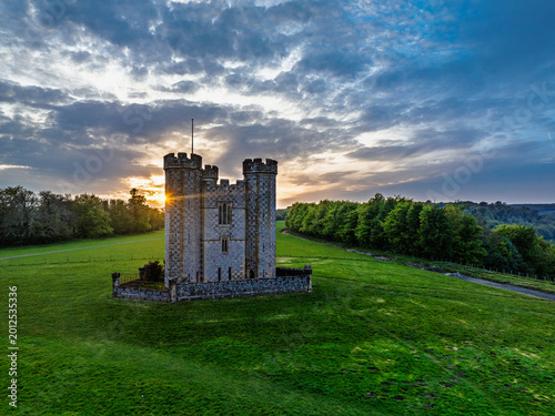 Canvastavla Sunset over Hiorne's Tower from a drone, Arundel, West Sussex, England
