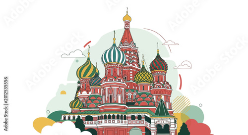 Moscow Landmark Illustration: St. Basil's Cathedral Colorful Domes