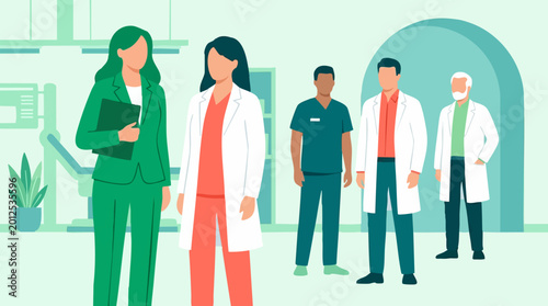 Bild auf Leinwand Diverse Group of Medical Professionals and Administrator in Clinic