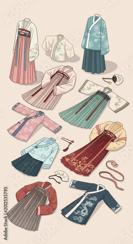 Traditional Chinese clothing, hanfu, collection of historical garments and accessories.