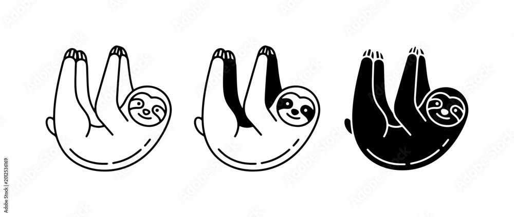 Fototapeta premium Cute Sloth Vector Icons, Hanging Sloth Illustrations, Simple Animal Graphics for Design