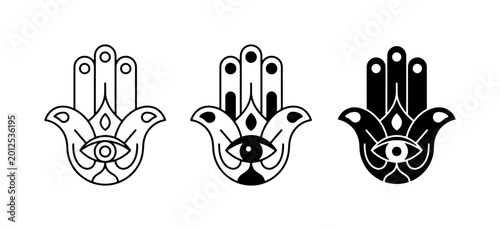 Bilde på lerret Hamsa Hand Symbols, Evil Eye Protection Icons, Mystical Hand Talismans, Set of 3