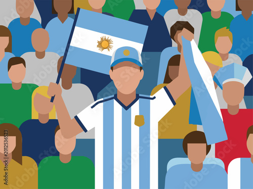 Foto Argentine Football Supporters Waving Flag and Scarf in a Crowd