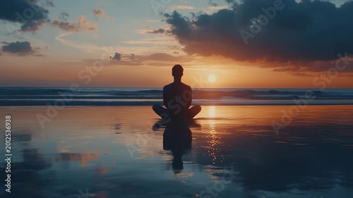 Person Meditating on Beach at Sunset Peaceful Mindfulness and Wellness Scene
