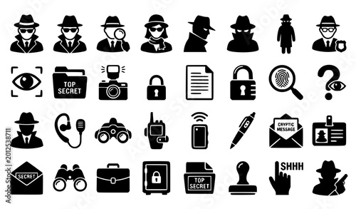 Obraz na płótnie Incognito spy and private detective icon set with disguise and hidden identity v