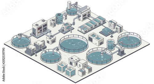 Foto Isometric illustration of a modern industrial water treatment plant with tanks and machinery