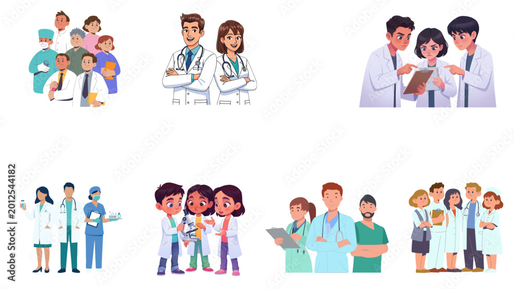Fototapeta premium Doctors in white coats work together in a professional medical setting with soft lighting and clean textures.