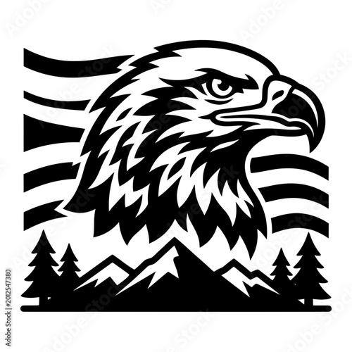 Eagle head flag mountain silhouette patriotic logo