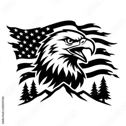 Eagle head flag mountain peak patriotic emblem