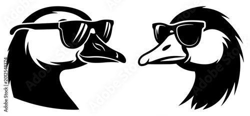 Foto Cool goose characters wearing sunglasses in modern minimalist vector style