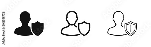 Bild auf Leinwand User Security and Account Protection Icon Set - Person with Shield