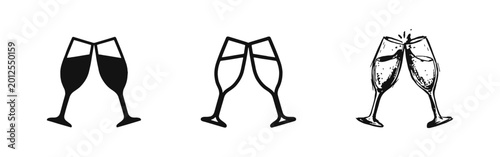 Quadro su tela Champagne Glasses Toasting Icon Set - Celebration and Party Symbols in Solid, Ou