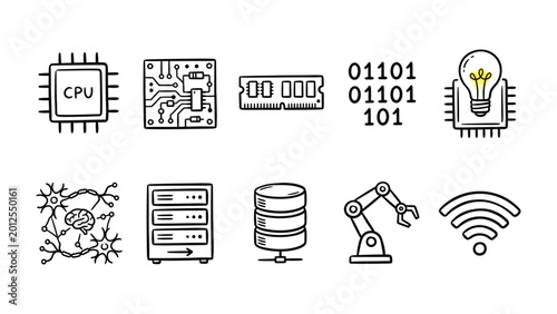 Foto Digital Age Icons: A collection of meticulously crafted icons represents the cutting-edge aspects of our digital world