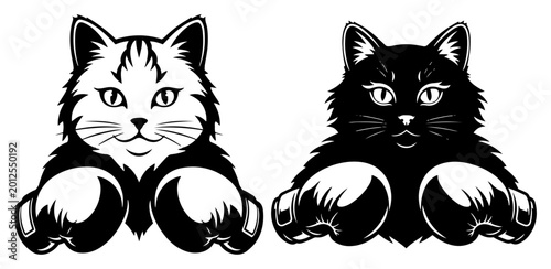 Obraz na plátně Cats wearing boxing gloves ready to fight in minimalist stencil style
