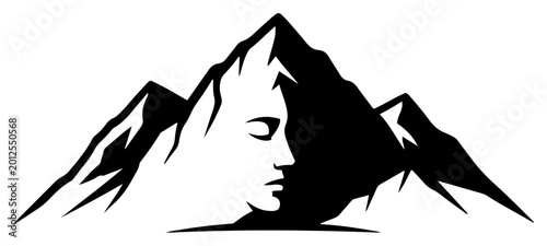 Cuadro en lienzo Mountain peak with integrated human face profile in minimalist organic landscape