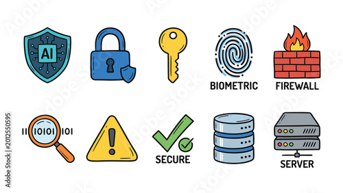 Bild auf Leinwand Digital Security Icons: This image is a collection of essential icons symbolizing the cornerstones of digital security