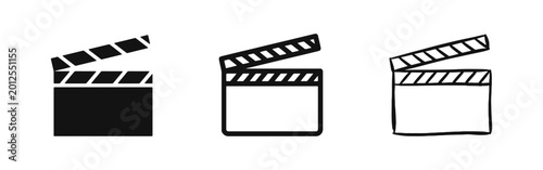Fotografía Film Movie Clapperboard Production Icon Set in Solid, Outline and Hand Drawn Sty