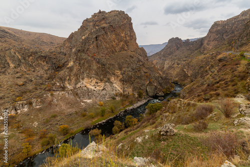 Autumn landscape of river in the Caucasus mountains of Georgia