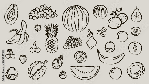 Fotografía Big collection of fruit in crayon doodle style