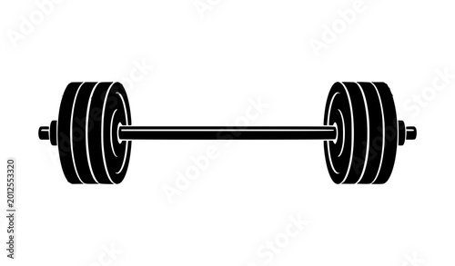 фотографія Black barbell silhouette vector icon for gym fitness and workout branding isolat