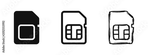 Schilderij op canvas Mobile SIM Card Icon Set for Telecommunications and Network Connectivity