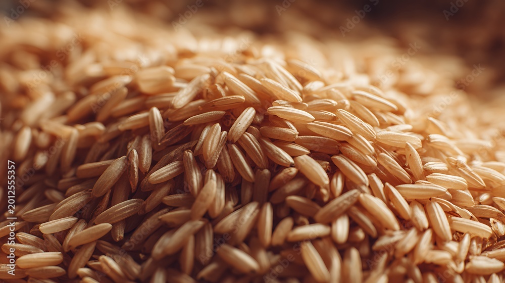 Obraz premium Close up macro shot of raw red rice grains.