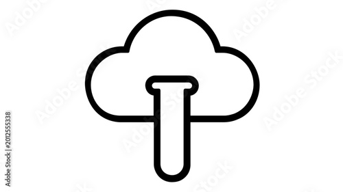 Biotech cloud vector icon illustration featuring a minimalist test tube integrated into a cloud outline. Clean line art design for science, technology, data analysis, and laboratory research.