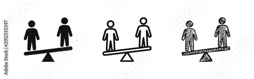 Obraz na plátně Set of human equality balance see-saw icons in flat, line, and doodle styles