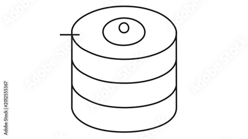Minimalist vector illustration of a customer data icon featuring a database cylinder with a user profile symbol on top, representing secure data storage, CRM systems, and user account management.