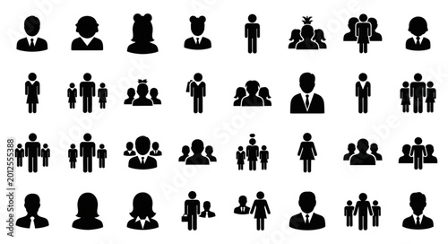 Canvas Print Black silhouettes of business people icons.