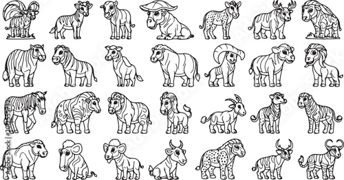 Photography Vector illustration of safari animals in continuous line art pattern