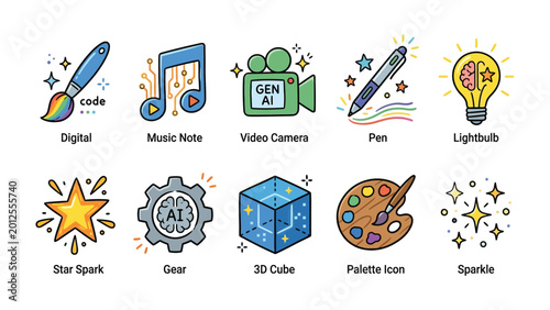 Fotografie Creative Icons: A collection of diverse and imaginative icons designed to repres