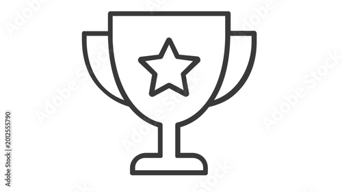 Minimalist vector icon illustration of a trophy cup with a star symbol, representing success, achievement, and sales gamification rewards in a clean black and white line art style for business.
