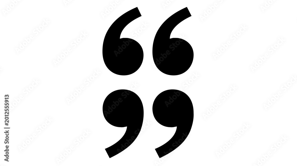 Fototapeta premium Minimalist vector icon illustration featuring black opening and closing quotation marks. Clean flat design ideal for testimonials, citations, and editorial quotes in business and web layouts.