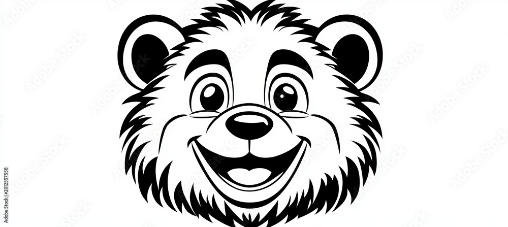Fototapeta premium Charming Cartoon Illustration of a Playful Bear Head in Black Outline Style for Kids Media