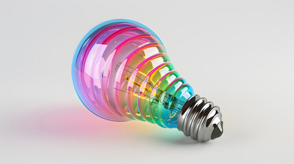 Pride Month concept. Electric light bulb with rainbow glass spiral isolated on white background