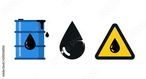 Fotografija Oil barrel and warning signs icons.