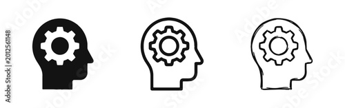 Cuadro en lienzo Human Head with Gear Icons Set, Critical Thinking and Mental Process Concept, AI