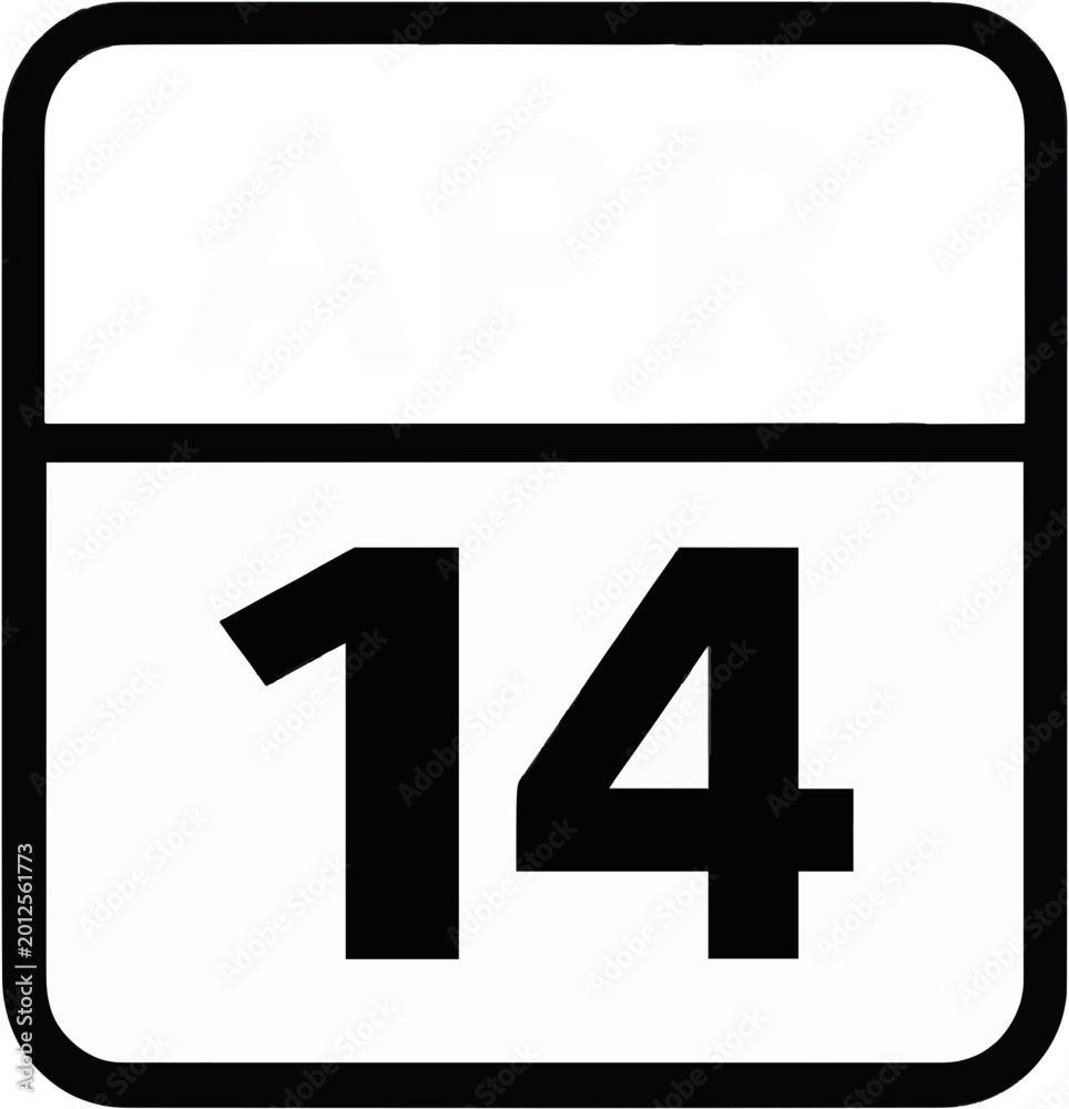 Obraz premium Calendar Date 14 in Modern Black and White Icon