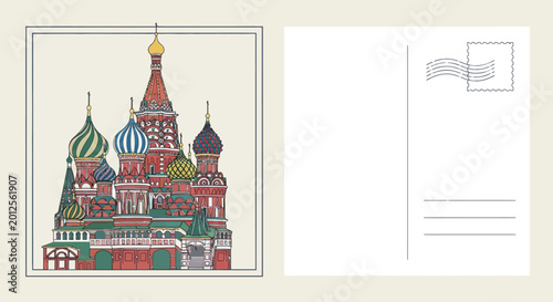 Saint Basil's Cathedral Moscow Art Postcard Illustration