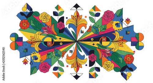 Vibrant Geometric Floral Pattern with Retro Style